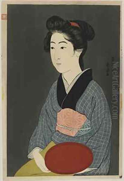 Woman Holding a Tray Taisho era - view 1