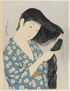 Woman combing her hair Woman combing her hair