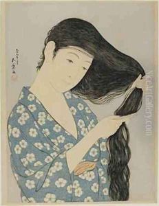 Woman Combing Her Hair Taisho era by Goyo Hashiguchi