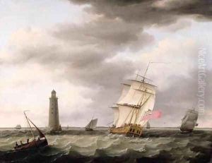 A Man of War passing the Eddystone Lighthouse by Francis Holman