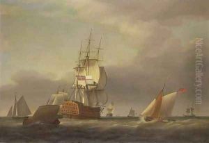 A Seascape with Men of War and Small Craft by Francis Holman