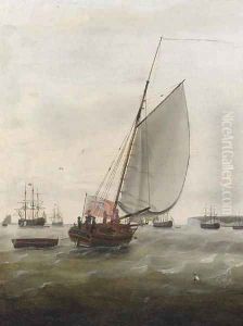 The cutter Mermaid running into the fleet anchorage at the Downs by Francis Holman