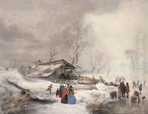 Winter on the ice by Louis Haghe