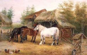 Carthorses in a farmyard