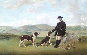A huntsman with pointers on a moor
