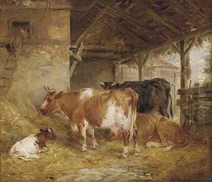 Cows in a barn by Edwin Frederick Holt