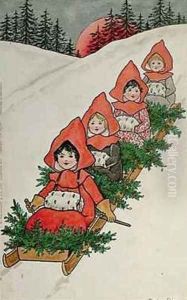 Four Little Girls on a Sledge by Florence Hardy