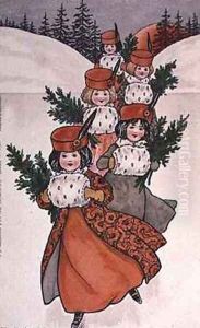Five Little Girls with Muffs by Florence Hardy