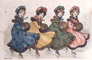 Four Young Girls with Muffs by Florence Hardy