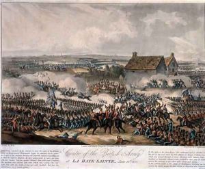 Centre of the British Army at La Haye Sainte during the Battle of Waterloo by William Heath