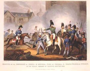 Meeting of the Emperors of Russian and Austria King of Prussia and Crown Prince of Sweden in the Great Square of Leipsic by William Heath