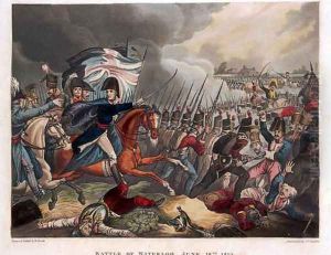 The Duke of Wellington 1769-1852 with troops advancing at the Battle of Waterloo by William Heath