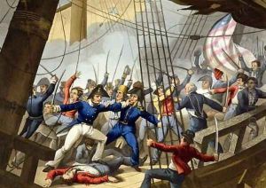 Boarding and Taking the American Ship Chesapeake by the Officers and Crew of HM Ship Shannon by William Heath