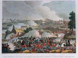 The centre of the British army in action at the Battle of Waterloo by William Heath