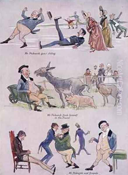 Cartoons of Mr Pickwick from Holly Leaves Christmas Number of the Illustrated Sporting and Dramatic News - view 1