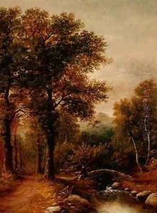 An Angler by a Woodland Stream by Henry Harris