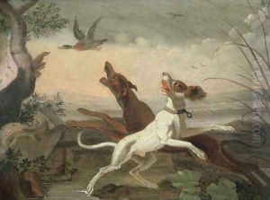Gundogs flushing a duck by Abraham Danielsz. Hondius