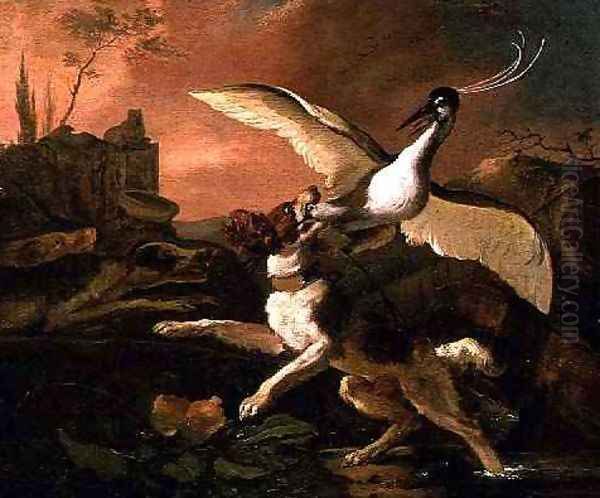 A Spaniel Attacking a Heron - view 1