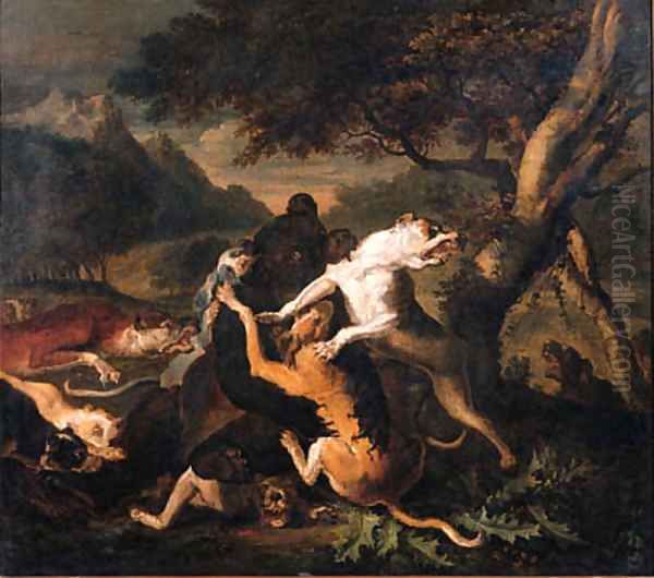 Hounds bringing down a bear - view 1