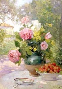 Still life of Roses and Strawberries