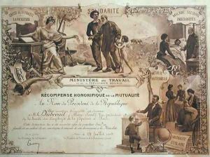 Honorary award given to Henry Dubreuil by the Ministere du Travail