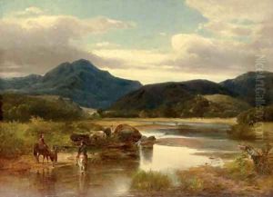 Horse Riders by a River; Scottish Countryside Two Works