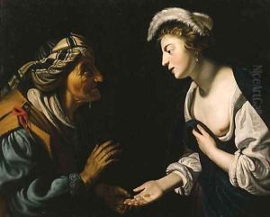 A young woman consulting a fortune teller by Gerrit Van Honthorst