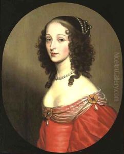 Portrait of a lady, half-length, in a red dress and transparent scarf