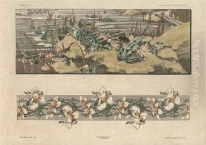 Toads and flowers plate 47 from Fantaisies decoratives by Jules Auguste Habert-Dys