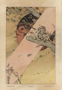Monkeys plate 4 from Fantaisies decoratives by Jules Auguste Habert-Dys