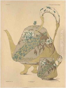 Teapot and cup plate 33 from Fantaisies decoratives by Jules Auguste Habert-Dys