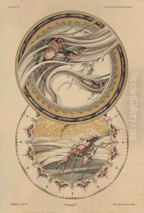 Fishes and lobster plate 13 from Fantaisies decoratives by Jules Auguste Habert-Dys