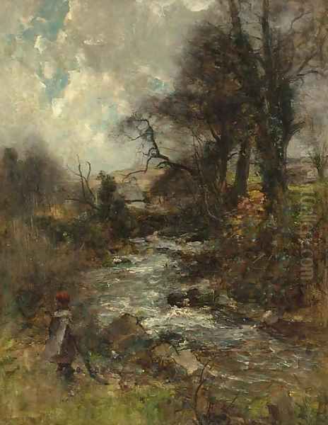 A child by a wooded stream - view 1