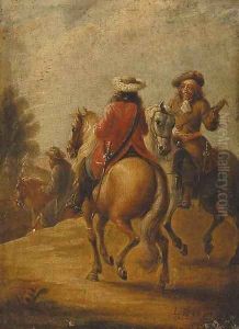 Horsemen on the trot by Lambert de Hondt