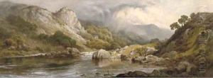 Anglers on a riverbank, said to be on the Conway, North Wales by Edward Henry Holder