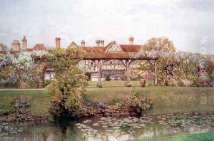 Great Tangley Manor Surrey with the Lily Pond and covered walk by Thomas H. Hunn