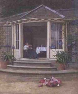 Lady Reading over Tea in a Conservatory by Jessica Hayllar