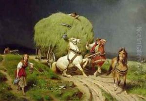 The Hay Wagon by Johann Jakob Eduard Handwerk