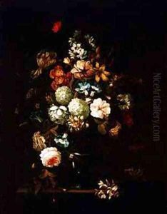 Still life with flowers in a glass vase