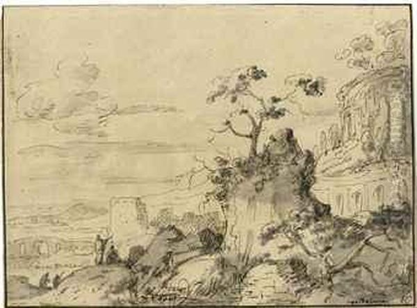 A Wooded Landscape With Ruins - view 1
