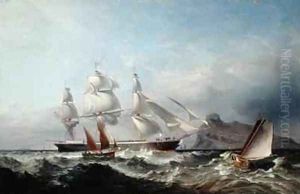 A Clipper Ship off the Mumbles Lighthouse Swansea by James Harris of Swansea
