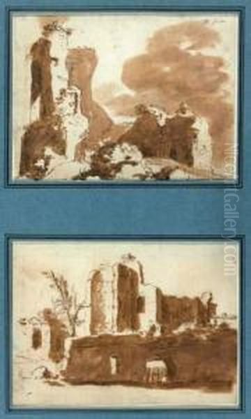 Deux Paysages De Ruines, En Italie, Sur Le Meme Montage - view 1