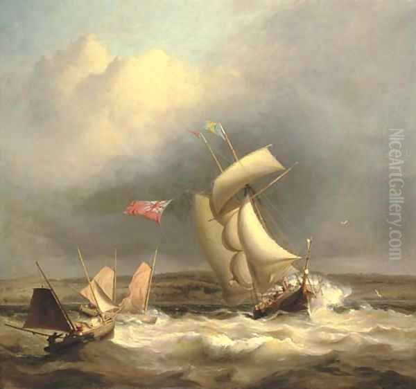 A topsail schooner and two Swansea luggers caught in a sudden squall off the South Wales coast - view 1