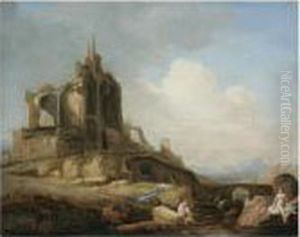 An Italianate Landscape With Nymphs Bathing In The Foregroundand Classical Ruins Beyond
