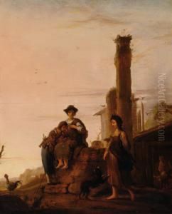 Figures In A Landschape Withclassicist Ruins Figures In A Landschape Withclassicist Ruins
