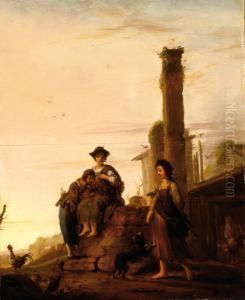 Figures In A Landscape Withclassicistic Ruins by Bartholomeus Breenbergh