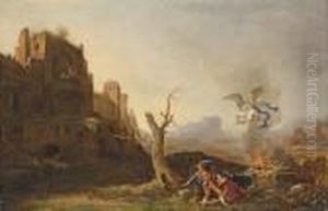 A Rocky Mountainous Landscape With The Sacrifice Of Manoah by Bartholomeus Breenbergh