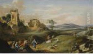 An Arcadian Landscape With Shepherds Dancing And Making Music by Bartholomeus Breenbergh