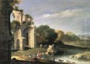 Figures In A Landscape With Classical Ruins Figures In A Landscape With Classical Ruins