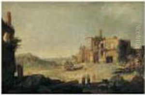 Paysage De Ruines Antiques Animees De Personnages Pres D'une Fontaine Au Lion by Bartholomeus Breenbergh